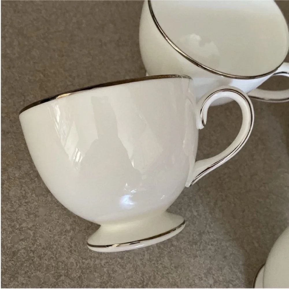 Wedgwood Regal Platinum Bread & Butter Plate and Footed Teacups Cups Set of 6